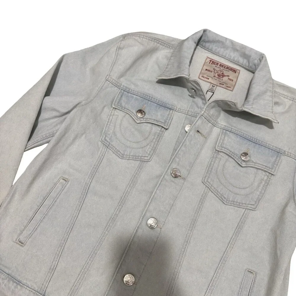 NWT True‎ Religion Jesse Trucker Denim Jacket Light Blossom Wash Men’s large